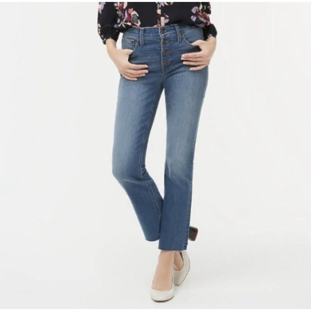 J. Crew Size 30 Jeans High Rise Crop Flare Exposed Button Up Medium Wash Women’s